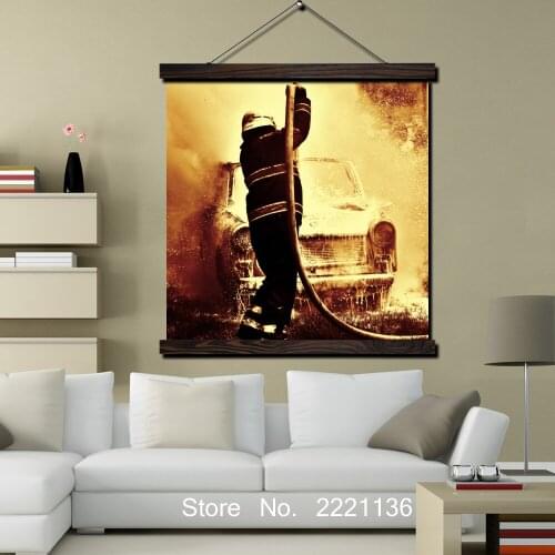 Firefighters put out fire Scroll Paintings Wall Art Printed Hanging Framed Canvas Painting Modern Home Decoration