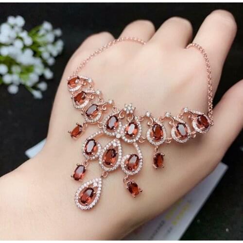 Attractive red garnet gemstone row necklace for women luxury style :silver collarbone necklace natural gem ral 925 gold plated