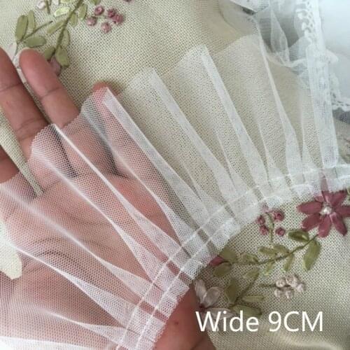 9CM Wide White Black Pleated Mesh Lace 3D Flowers Embroidered Ribbon Ruffle Trim Luxury Tulle Lace DIY Garment Dress Sewing
