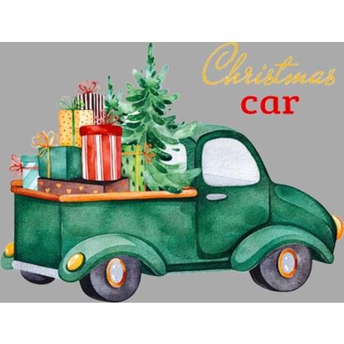Christmas Car With The Gifts Ironing Stickers Diy Vinyl Appliqued Tops Heat Transfer Fashion Iron On Patches