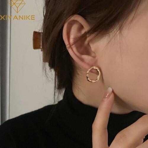XIYANIKE 925 Sterling Silver Irregular Hollow Round Stud Earrings Female Fashion French Retro Light Luxury Smooth Unique Design