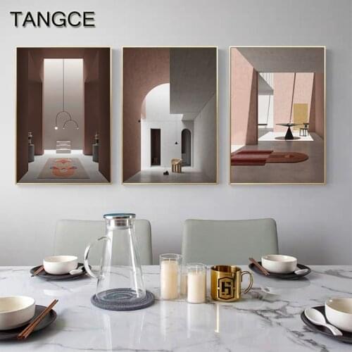 Scandinavian Pink Fashion Architecture Wall Art Pictures Nordic Geometric Space Canvas Painting Minimalism Posters Prints Decor