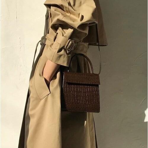 Womens bag 2020 new PU leather shoulder bag solid color retro small bag crocodile pattern hand bag shoulder diagonal bag women