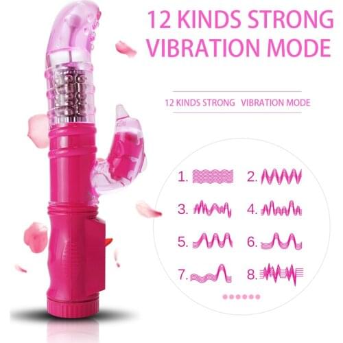 Female Adult Toy G Spot Rabbit Vibrator Rechargeable Rotation 12 Speeds Masturbator Stimulator Sexy Vibrating Sex Toys for Women