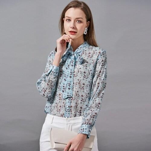 Womens Blouses and Tops Silk blue leaves Floral Office Formal Casual Shirts Plus Large Size Spring Summer Sexy Haut Femme