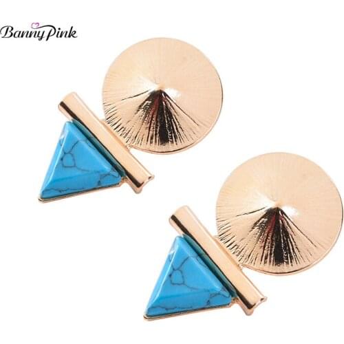 Banny Pink Brief Geo Metal Pendant Studs Earrings For Women Gift Wholesale Elegant Synthetic Stone Post Earring Fashion Jewelry