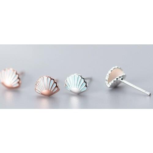 MloveAcc 100% 925 Sterling Silver Rose Gold Jewelry Fashion Earrings Cute Shell Shape Earrings Jewelry for Fashion Women Party