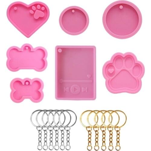 1 Set Pet Hanging Sign Epoxy Resin Mold Love Bear Palm Bones Round Keychain DIY Crafts Jewelry Pendant Silicone Mould