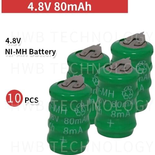 10 PCS/lot Original New KX 4.8V 80mAh Ni-MH Rechargeable Button Cell Battery Pack Ni MH Batteries With Pins Free Shipping