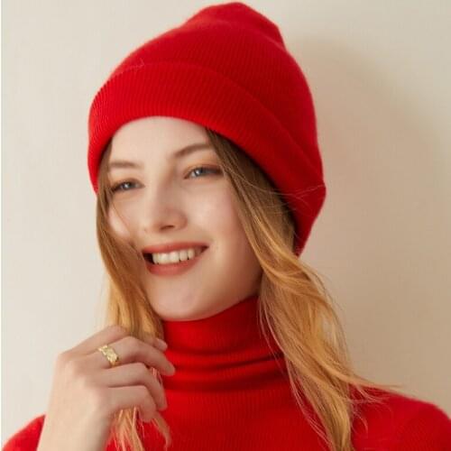 100% Cashmere And Wool Knitted Womens Winter Hat Beanies Female Fashion Skullies Casual Soft Caps Thicken Warm Hats Girls Cap