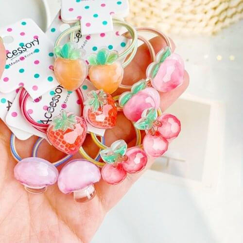2pcs Crystal Jelly Fruit Hair Ties Rope Girls Gum Clear Elastic Hair Bands Two Color Rubber Bands Strawberry Ponytail Holder
