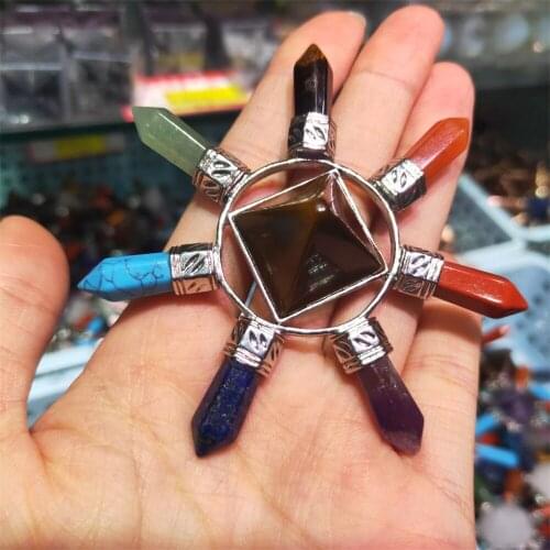 7 Chakra Jewelry Energy Power Natural Stone Meditation Crystal Pyramid Hexagonal Prism for Men Women Yoga Healing