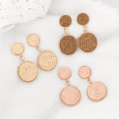 Handmade Bohemia Round Rattan Drop Earrings For Women Straw Weave Rattan Knit Vine Unique Dangle Earrings Fashion Heart Earrings