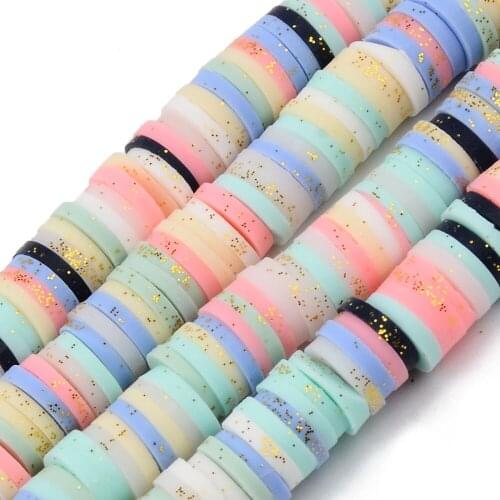 10 Strand Handmade Polymer Clay Beads Flat Round for Jewelry Crafts Necklace Supplies Mixed Color 6mm in Diameter Hole: 1.8mm