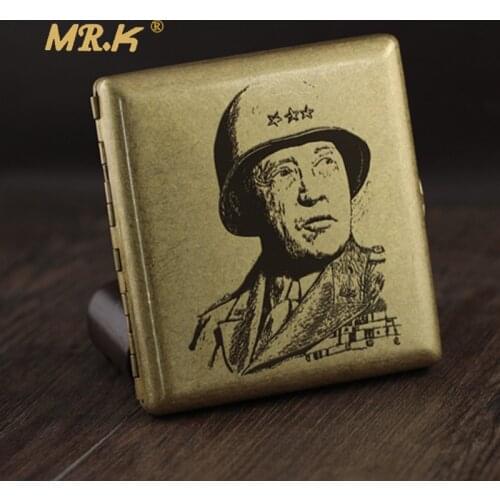 MR.K S016 Vintage Style General Patton Male Pure Copper 20 Cigarette Case Boxes George Smith Patton Cigarette Case Smoke Box