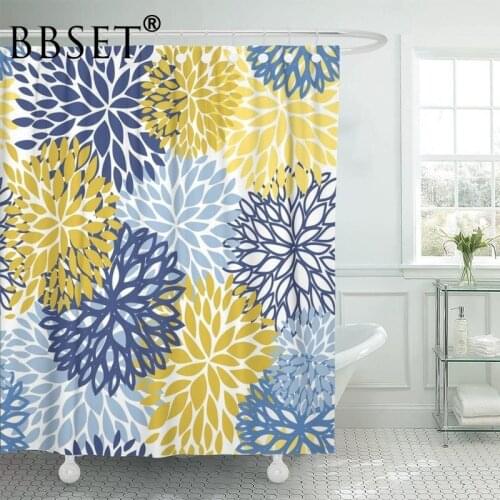 Floral Shower Curtain Green Spring Blue Yellow Flower Pattern Waterproof Multi-size Douchegordijn Bathroom Decor with 12 Hooks