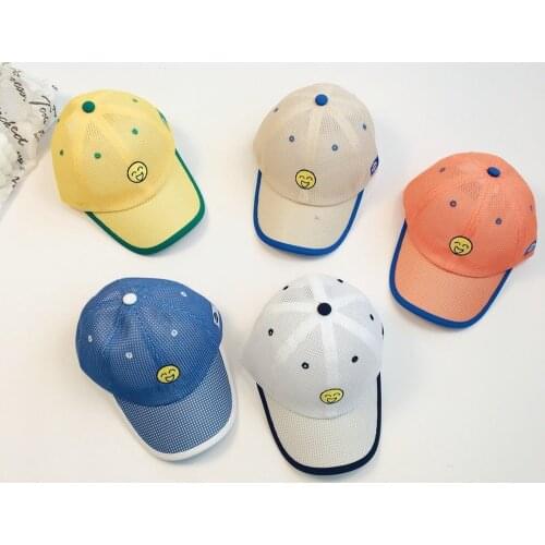 Childrens Baseball Cap Summer Kids Hat Cool Gauze Mesh Fashion Embroidery Smile Face Adjustable Closure Stylish Hats
