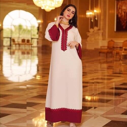 Women Apricot Patchwork Muslim Maxi Dress Coloring India Folk Taping Turkey Hijab 2020 Autumn Elegant Abaya Dress Islamic Robe