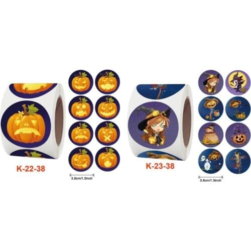 E56C 500 Pcs Halloween Round Kraft Pumpkin Scarecrow Witch Label Stickers Decor Craft Stationery Adhesive Sealing Baking Paper