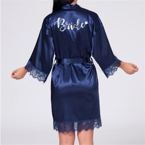 Custom Silver Letter Printed Bathrobe Bride Satin Robe Women Getting Married Wedding bridesmaid Short robes Wedding Preparewear