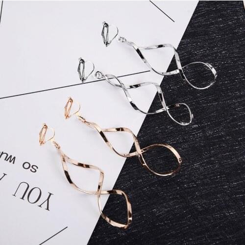 JIOFREE Fashion Double Clip on Earrings For Women Long Wave no pierced Earrings High Quality Statement Wedding Jewelry Wholesale