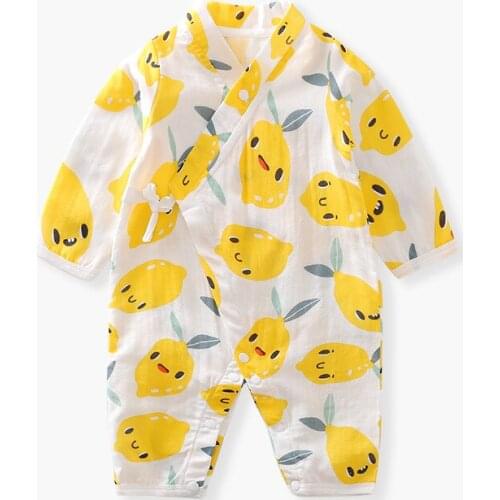 Newborn Baby Girl Boy Bodysuit Spring Summer Thin Gauze Cotton Long Sleeve Bodysuit V-neck Jumpsuit Outfit Baby Cloths