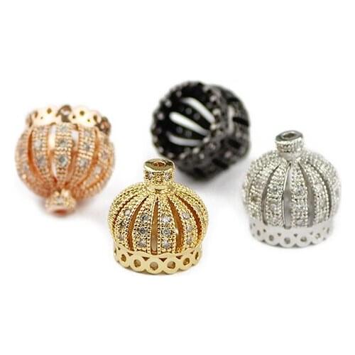 YHBZRET 4pcs Crown Cap Pendant Copper Spacer Micro Pave CZ Zircon Charms Loose beads For Jewelry making bracelet DIY Findings