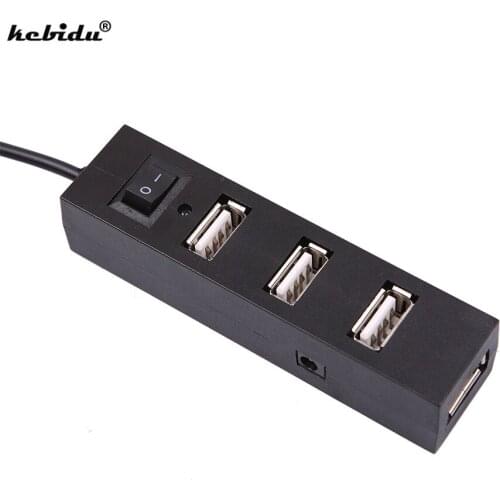 Kebidu Mini Portable 4 port Ports USB 2.0 Hub USB Hub On off Power Switch Hub USB Splitter Adapter High Speed For PC Laptop