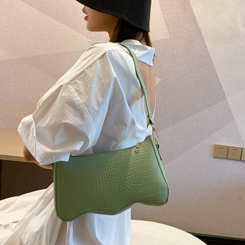 Fashion Stone Pattern Baguette for Women Solid Color PU Zipper Underarm Bag Ladies Casual Shoulder Bag Women Handbag