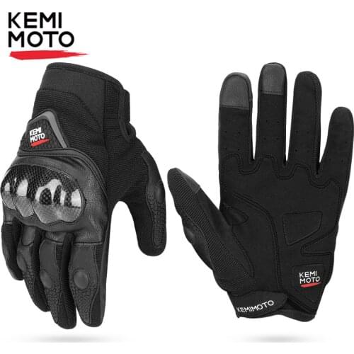 KEMiMOTO Touch Screen Motorcycle Gloves Leather Carbon Fiber Breathable Racing Gloves Luvas Motocross Protective Gear Summer