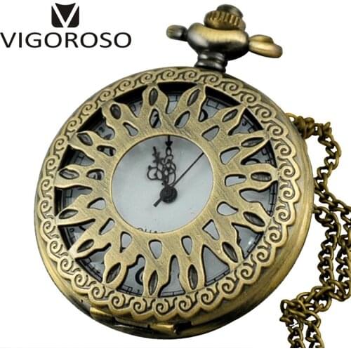 Vintage Style Men Quartz Pocket Watch Women Gift Fashion Necklace Clock Sun Pattern Hollow Out Pockets Watches