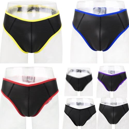 Male Sexy Soft Pu Leather Costumes Hot Erotic Gay Mens Jockstrap Panties With Open Butt For Nightclub Clubwear Fancy Tight Pants