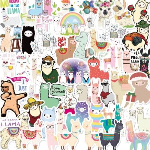 50pcs/pack Kawaii Cartoon Alpaca Graffiti Stickers For Motorcycle Notebook Computer Car Childrens Toy Guitar Refrigerator