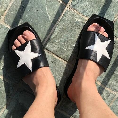 New 2018 Summer Lazy Slippers Height Increasing Black Beach Beach Sandals with star