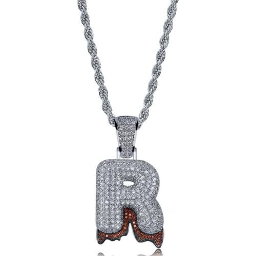 OMYFUN Custom Name A-Z Bubble Initial Letters Drip Alphabets Necklaces & Pendant CZ Micro Paved Letra R Hip Hop Bling Jewelry