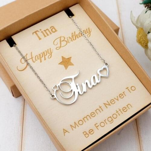 Custom Name Necklace with Gift Box Personalized Name Necklace Nameplate Pendant Charm Necklace Birthday Gift for Her