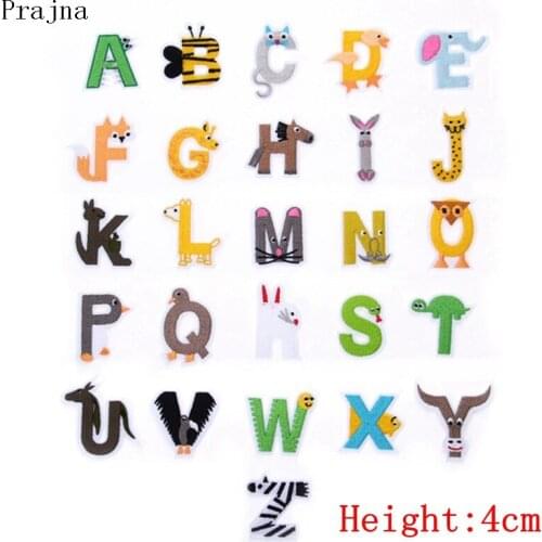 Prajna Kawaii Bee Alphabet Letter Patch Dog Snake Elephant Patch Cartoon Small Embroidery Iron On Patches Set For Clothes Stripe