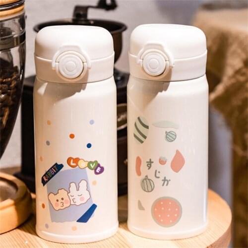 Cute Cartoon Learning Cup Spring Cup Wholesale 304 Stainless Steel Small Water Cup Ins Spring Cover Heat Preservation Cup Female