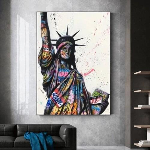 Statue of Liberty Street Graffiti Art Canvas Painting on The Wall Art Poster and Print Abstract Artwork Wall Picture Home Decor