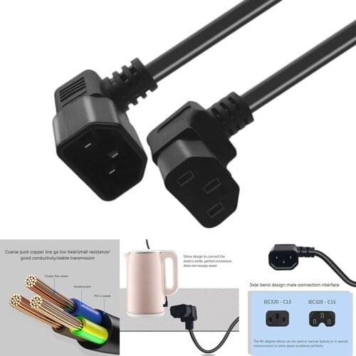 Power Extension Cord, All-Copper C13-C14 Double-Bending 90 degree Product Extension Cord for Pc, Monitor, Scanner