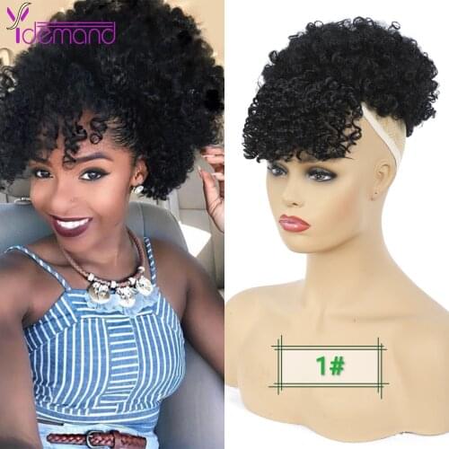 Y demand Ponytail With Bangs Drawstring Kinky Curly Puff Ponytail Synthetic Hair Extension African American Hair Short Wrap Clip