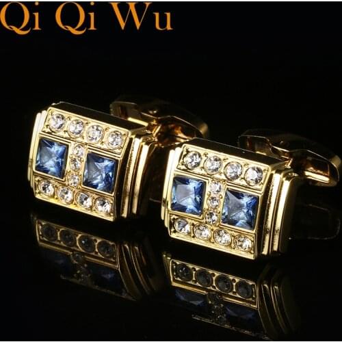 Jewelry French Shirt Cufflinks For Men Designer Brand Blue Crystal Cuff link Button High Quality Luxury Wedding Free Shipping