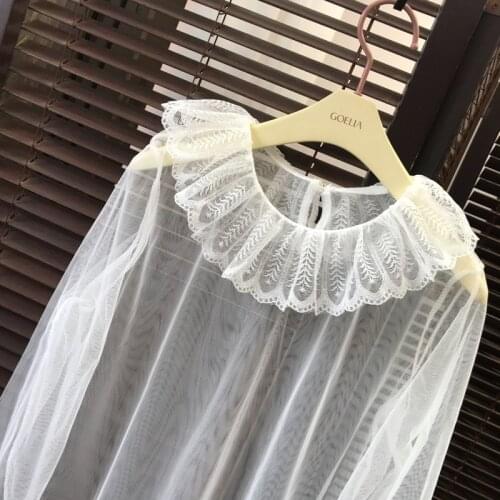 Women Sexy Transparent Mesh Patchwork Tee Shirts Blouses Girls Full Flare Sleeve Tops Shirts Clothing For Ladies