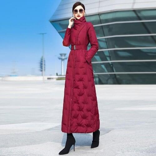 Stand-up collar down padded jacket women 2021 new style long slim waist waist fashion Korean winter thick warm jacket