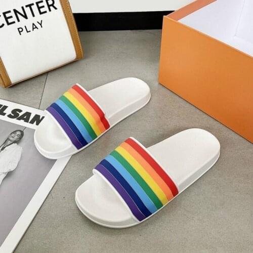 2021 Comfort Slippers women Slippers Summer Sandals Female Flats Shoes Beach Outdoor Woman Fashion Flat Rainbow Sandals Bathroom