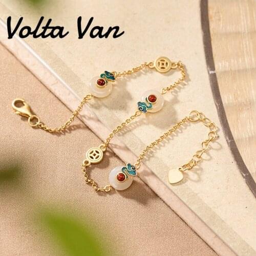 Volta Van Women Charm Bracelets 925 Sterling Silver 2021 New Natural Jade Vintage Elegant Fine Jewelry Cloisonne Bracelets
