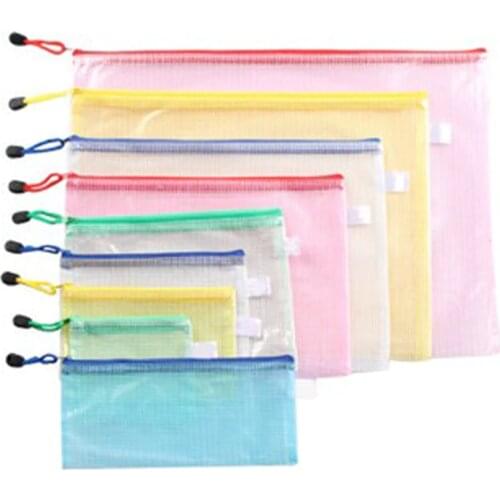 10pcs net plastic file note paper zipper closure File Folder Bag Document Organizer