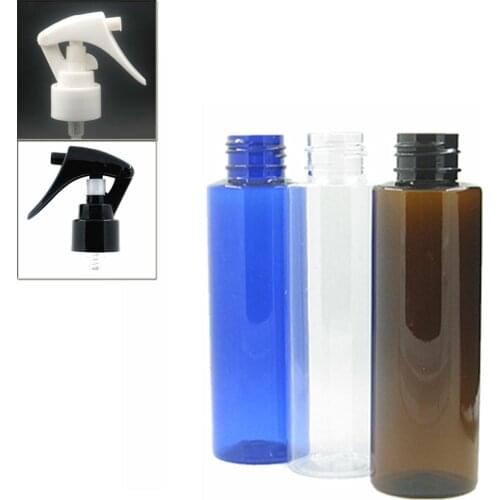 100ml empty clear/blue/amber Cylinder Plastic Bottles pet bottle with white/black Trigger Sprayer x5
