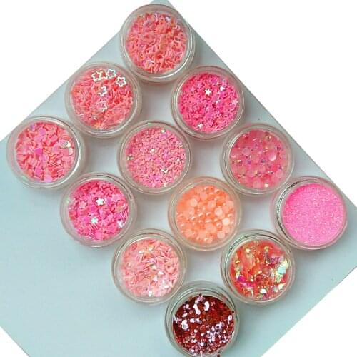 12pcs/set Creative Colorful Pink Purple Plastic Nail Art Glitter Pearl Bead 3D Laser Manicure DIY Decals Decorations Nails