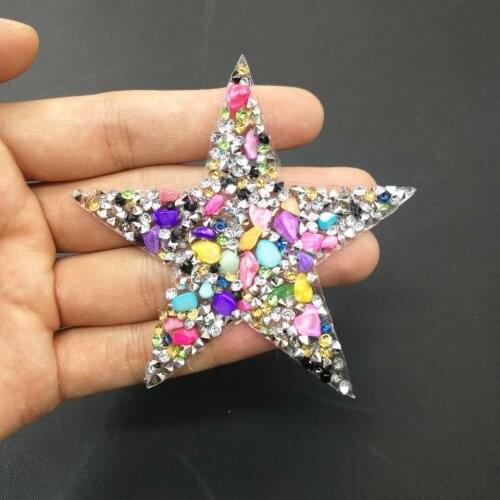 3Pcs 8cm Star Rhinestone Applique Patches For Clothing Bags Strass Motifs Crystal Stones Appliques Iron On Patch
